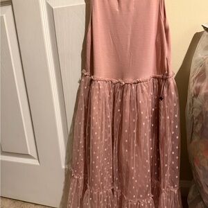 Joyfolie Dusty Rose Polka Dot Tulle Dress